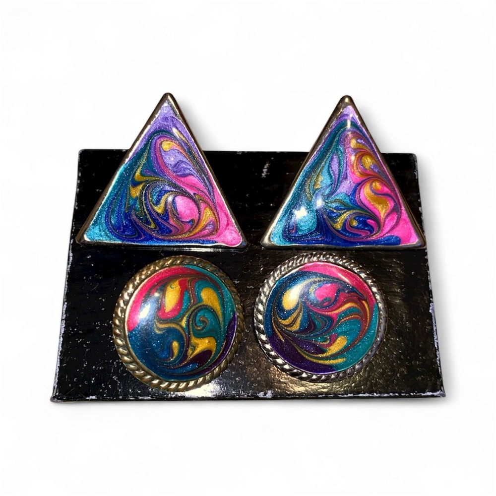 Vintage Swirled Enamel Earrings Bundle of 2